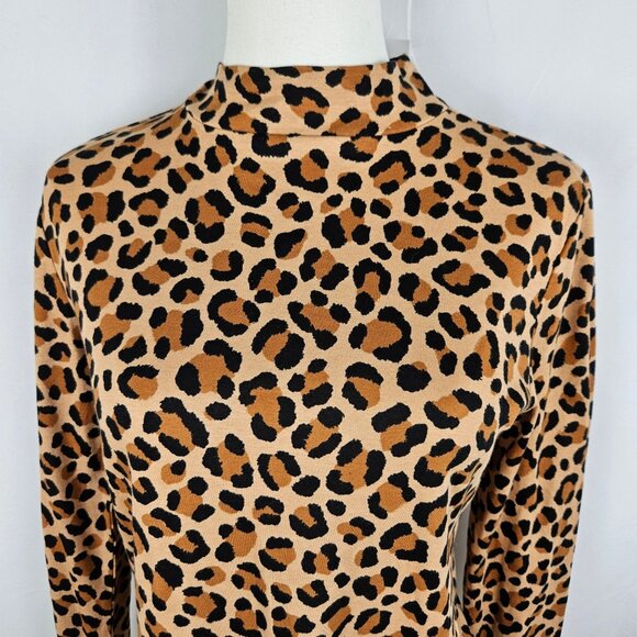 NWT!  Ann Taylor Top Medium Leopard Animal Print Long Sleeve Mock Neck Tan - Picture 4 of 10